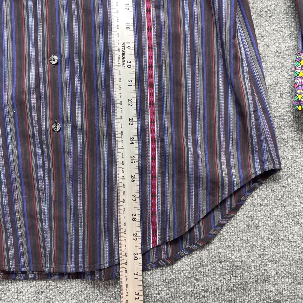 Robert Graham Mens Small Striped Button Down Shirt Embroidered Flip Cuff - Picture 5 of 7
